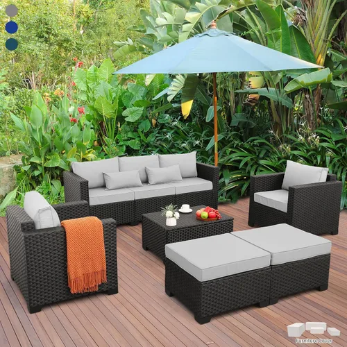 Rattaner Juego de muebles de mimbre para patio, 6 piezas para exteriores, sofá de conversación de mimbre de polietileno de alta densidad con cojines