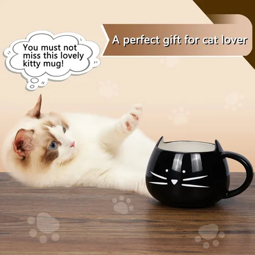 Miniatura 6 de Koolkatkoo Juego de tazas de café con diseño de gato lindo para niñas y mujeres, tazas de cerámica para parejas de gatitos para amantes