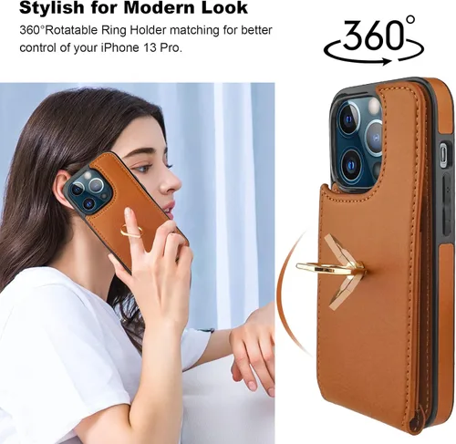 Miniatura 3 de Folosu Funda compatible con iPhone 13 Pro con soporte para tarjetas, rotación de 360°, soporte de anillo de dedo con función atril, protección RFID