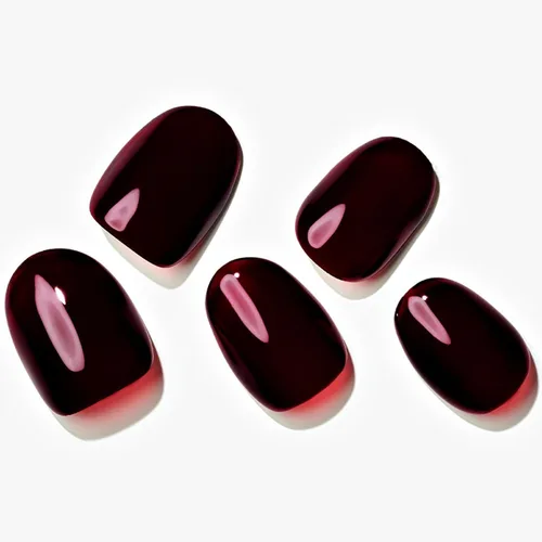 Miniatura 3 de GLAMERMAID Uñas postizas cortas ovaladas, góticas, hechas a mano, color burdeos gótico, pegamento de gel para otoño, 24 unidades, brillantes