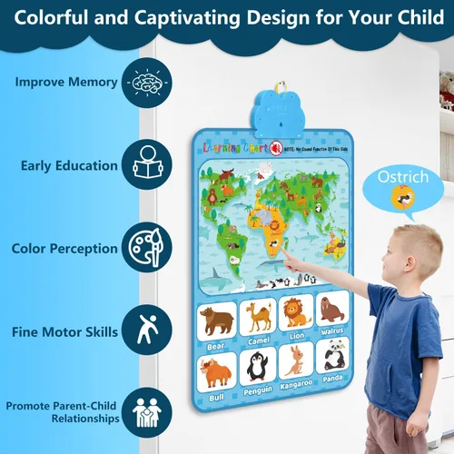 Miniatura 3 de Gráfico electrónico interactivo de pared del alfabeto de doble cara, hablando ABC y 123 y póster de música y aprendizaje, juguetes educativos