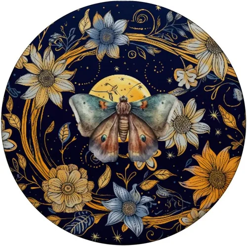 Miniatura 3 de Polilla Luna Flores Astrología Espacio Celestial Retro Mariposa PopSockets intercambiables PopGrip