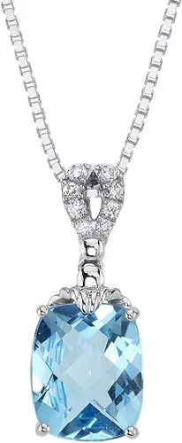 Peora Colgante de oro blanco macizo de 14 quilates con topacio azul suizo y diamantes cultivados en laboratorio para mujer, 4.60 quilates en total,