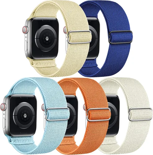 Miniatura 15 de 5 Pack de bandas elásticas de nylon compatibles con Apple Watch de 40 mm, 41 mm, 42 mm, 44 mm, 45 mm, 46 mm, 49 mm, 38 mm para mujeres y hombres
