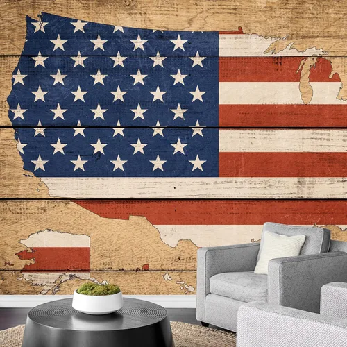 Miniatura 45 de wall26 Adhesivo de pared extraíble/mural de pared estilo panel de madera, bandera estadounidense y águila calva, arte digital internacional global