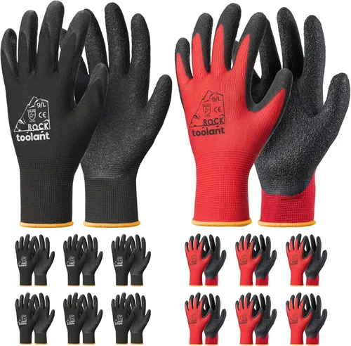 Miniatura 29 de toolant Guantes de trabajo de látex arrugado a granel, guantes de trabajo de seguridad con revestimiento de goma para hombres y mujeres, 12 pares