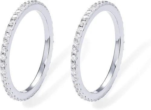 Miniatura 17 de PAVOI - Anillo apilable de plata de ley 925 chapado en oro de 14 quilates con diamantes de imitación de circonia cúbica para mujer