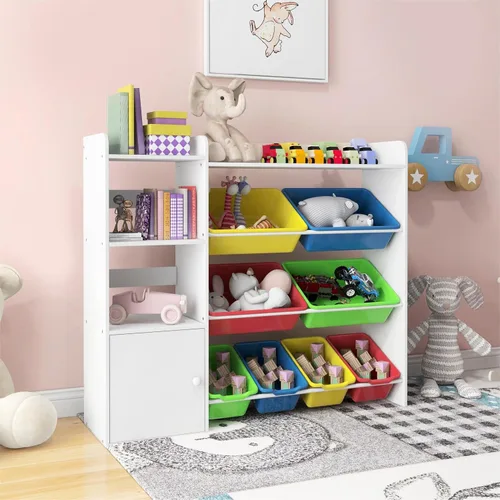 Miniatura 2 de Xilingol Organizador de Almacenamiento de Juguetes para Niños, Organizadores de Juguetes de 4 Niveles con 8 Contenedores de Almacenamiento Blanco