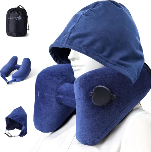 Miniatura 8 de Sunany Almohada cervical de viaje para almohada de avión que soporta cómodamente la cabeza, el cuello y la barbilla, almohada de viaje inflable