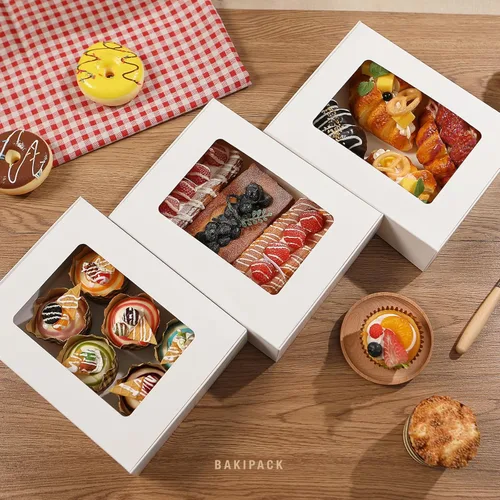 Miniatura 4 de 25 cajas blancas de panadería con ventana, cajas para pasteles de 9 x 7 x 2.5 pulgadas con ventana, cajas de golosinas para panadería pequeña