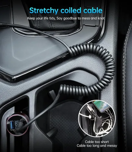 Miniatura 5 de Cable USB C de carga rápida, paquete de 2 cables de carga USB A a USB C en espiral de 3 pies para automóvil, cable de carga USB-C compatible