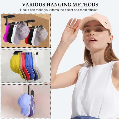 Miniatura 4 de Eiito Percheros para gorras de béisbol, ganchos adhesivos para sombreros para pared, percha de gorra de béisbol de acero inoxidable (negro)