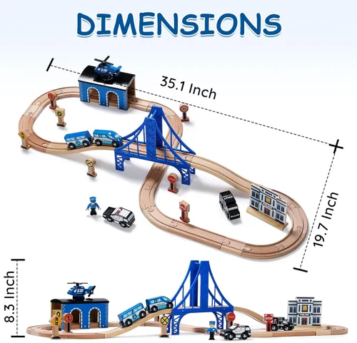 Miniatura 7 de SainSmart Jr. Juego de tren de madera – Juego interactivo de policía para niños Juguete de construcción con tren, figuras y accesorios