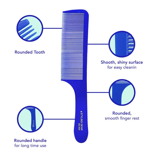 Miniatura 4 de Styling Gear 400 peines de peluquero – Peine para cortar, estilo flexible, mezcla de desvanecimientos – Peines planos para hombre, 2 piezas (azul)