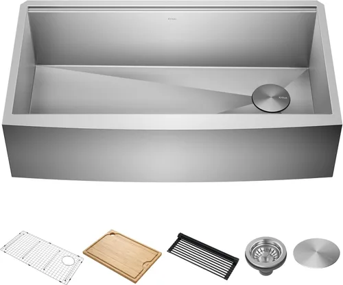 Miniatura 17 de KRAUS Kore KWF210-27 - Fregadero de cocina de acero inoxidable de calibre 16 con estación de trabajo de granja de 27 pulgadas con accesorios