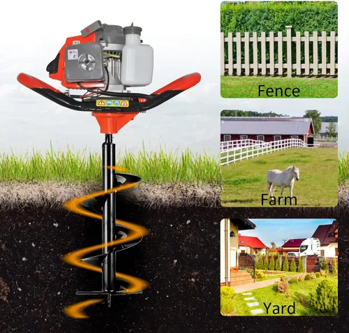 Miniatura 5 de Excavadora de agujeros para postes, 72 CC de 2 tiempos, excavadora de agujeros para poste de poste, excavadora de tierra a gas, 3 brocas de taladro
