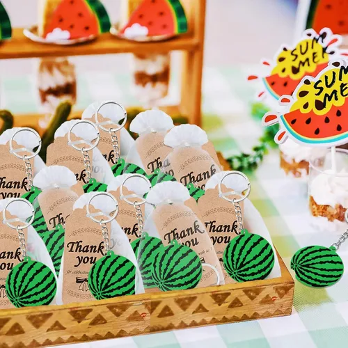 Miniatura 6 de El paquete de 60 llaveros de fiesta de sandía incluye 20 llaveros, 20 etiquetas de agradecimiento y 20 bolsas de regalos para baby shower, regalo