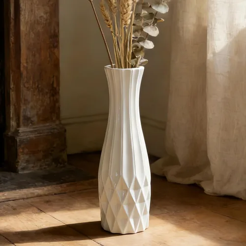 Miniatura 6 de Florero alto de cerámica de 17.7 pulgadas, florero grande blanco para sala de estar, decoración moderna del hogar, oficina, dormitorio, cocina
