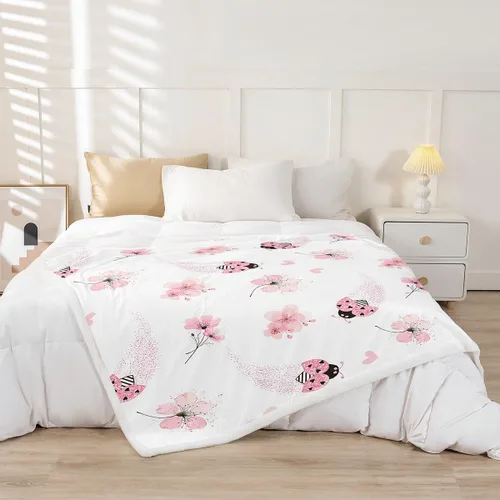 Miniatura 2 de Manta de forro polar con diseño de mariquita, diseño de mariquita, color rosa degradado con purpurina, para sofá o cama, manta Kawaii de dibujos
