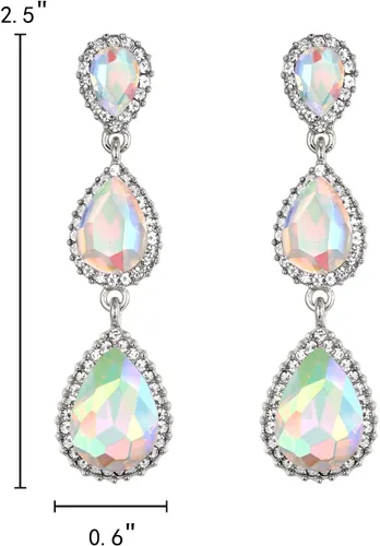 Miniatura 26 de EleQueen Pendientes de cristal austriaco en tono dorado para mujer, forma de pera de 2.5 pulgadas, color esmeralda