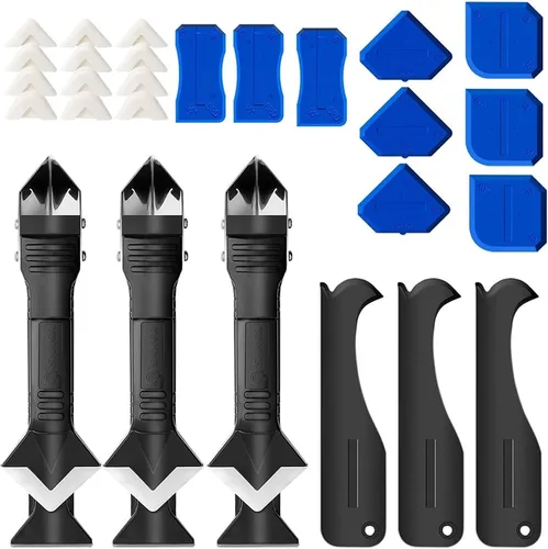 Miniatura 10 de Kit de herramientas de calafateo de silicona, herramienta de eliminación de calafateo 3 en 1 y raspador sellador con 5 almohadillas alisadoras