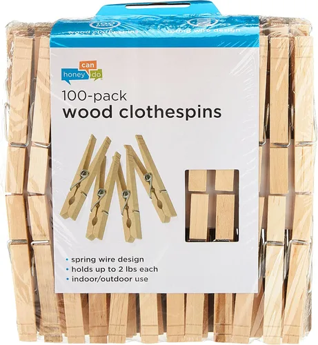 Miniatura 9 de Honey-Can-Do Pinzas/broches de madera para ropa con resorte., Madera, Marrón, 24-paquete