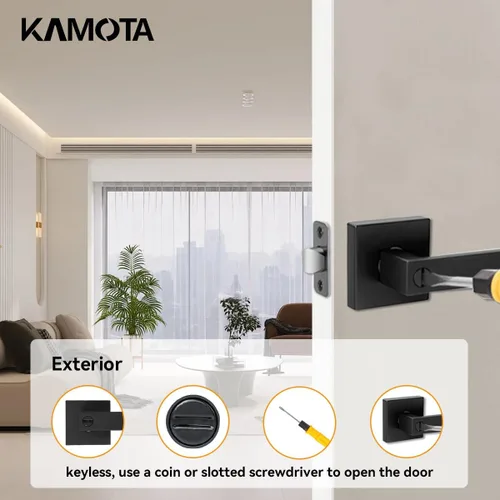 Miniatura 5 de KAMOTA Palancas de puerta de privacidad, 1 paquete de manijas de puerta de color negro mate, cerraduras de puerta de cama y baño, cerraduras