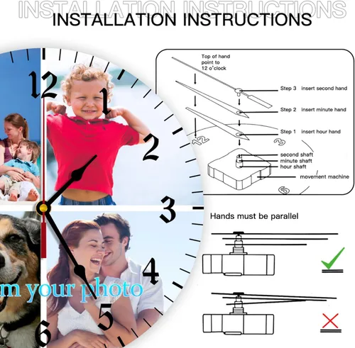 Miniatura 3 de Reloj de pared personalizado, reloj personalizado con texto de 4 imágenes, reloj de fotos silencioso redondo personalizado de PVC, regalos