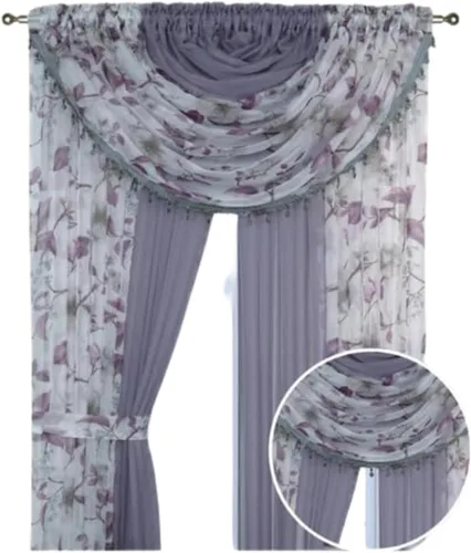 Miniatura 17 de Sapphire Home Cortinas traslúcidas – Juego de 4 paneles de dos tonos con cenefa y alzapaños, 55 x 63 pulgadas, cortina ligera filtrante de luz