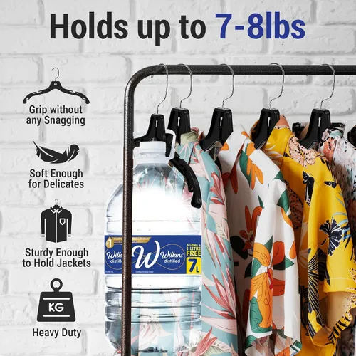 Miniatura 5 de Victory Display - Perchas de plástico negro resistentes para ropa, perchas delgadas que ahorran espacio con ganchos giratorios, colgador de plástico