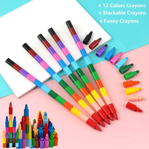 Miniatura 7 de 12 lápices de colores apilables para construir, lápices de arco iris apilables para niños, lápices apilables para niños, recuerdos de fiesta