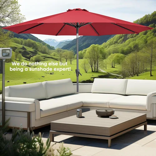 Miniatura 6 de Tempera Patio Market - Sombrilla de mesa para exteriores con botón de inclinación y manivela, sombrilla grande con poste resistente y toldo Rojo