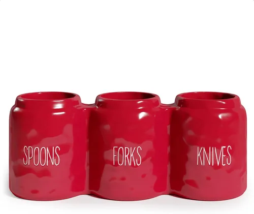Barnyard Designs Organizador de cubiertos para encimera, organizador de cubiertos para cuchara, tenedor y cuchillo, soporte de cerámica para