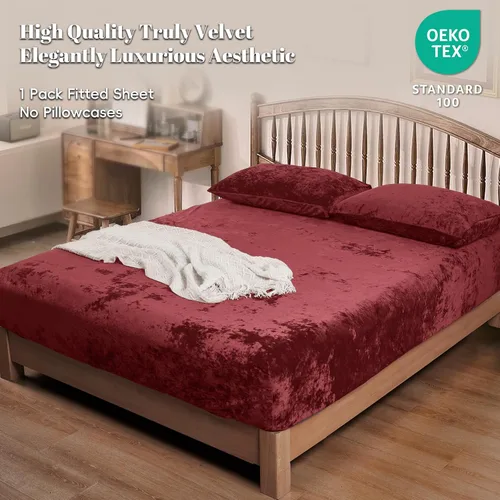 Miniatura 2 de PHF Sábana Bajera de Terciopelo Verdadero Tamaño King, Sábana Inferior de Felpa Super Suave y Acogedora de Lujo para Navidad, Bolsillo Profundo Rojo