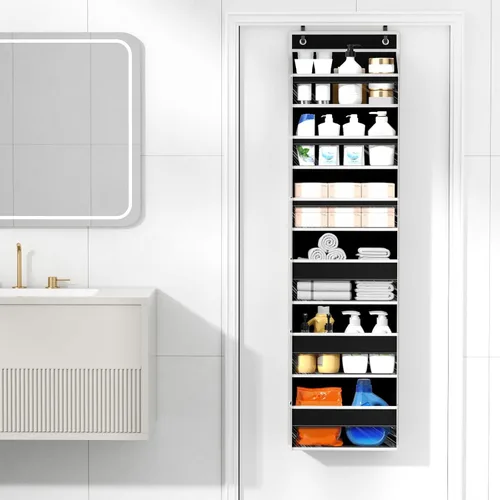 Miniatura 2 de Mefirt Organizador para colgar sobre la puerta, 6 estantes para colgar en la puerta con 6 bolsillos de gran capacidad, estantes colgantes para Negro