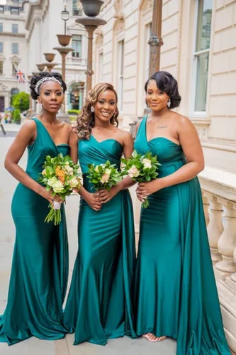 Miniatura 4 de Vestidos de dama de honor de sirena con un hombro descubierto, vestidos de baile largos para mujer