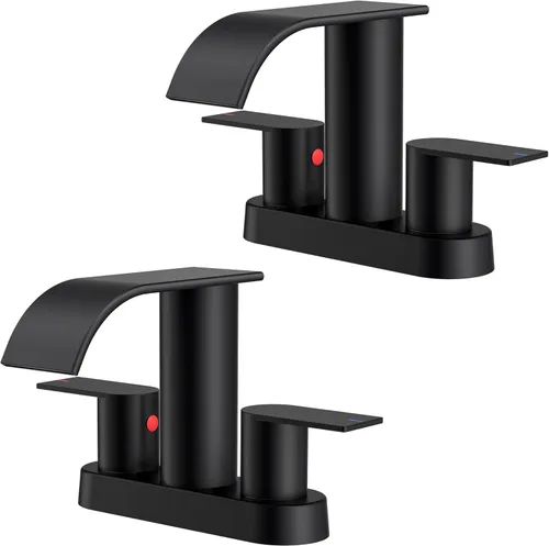 Miniatura 9 de FORIOUS Grifos de baño negros y dorados, cascada de 4 pulgadas con drenaje desplegable de metal y manguera cUPC para lavabo, tocador, RV, pedestal