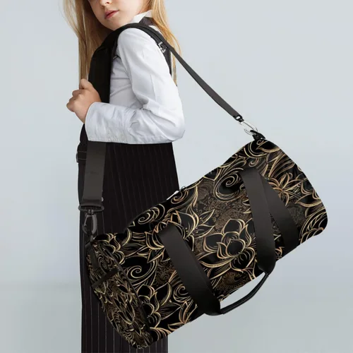 Miniatura 3 de Bolsa de lona con correa de hombro desmontable, lujosa bolsa de gimnasio deportiva de flor de loto para estudiantes, bolsa deportiva de 17.6 x 9 x 9