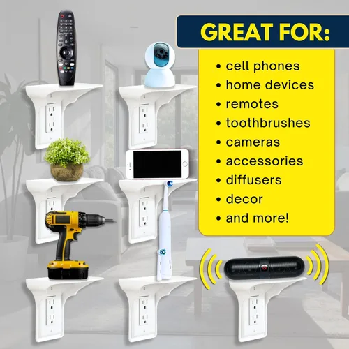 Miniatura 6 de BeraTek Power Perch - Estante de pared con almacenamiento de cable, estante de enchufe que ahorra espacio para dormitorio, baño, cocina, soporte