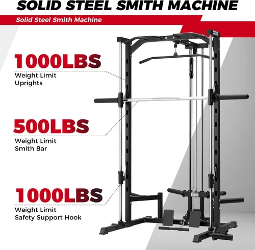 Miniatura 6 de RitFit Smith - Estante de potencia para máquina con sistema LAT-Pull Down, minas terrestres, barra de barra, clavijas de almacenamiento de placas
