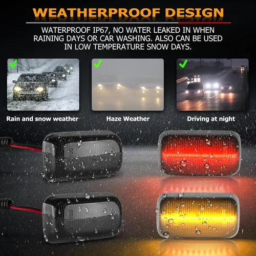 Miniatura 5 de Gempro Luces LED Marcadoras Laterales de Guardabarros Dually para Chevy Silverado GMC Sierra 2500 3500 2015-2023 Ámbar Rojo Lámparas Marcadoras