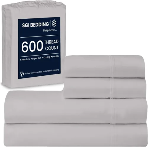 Miniatura 72 de SGI bedding Sábanas de Algodón Egipcio 100% Tamaño Full XL – Juego de Sábanas de 600 Hilos, Suaves, Frescas, Bolsillo Profundo de 16", Ropa de Cama