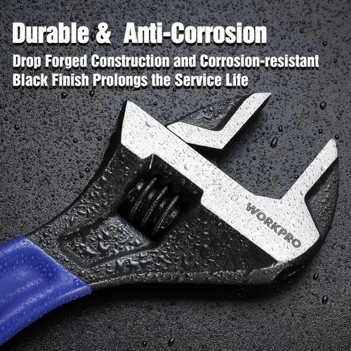 Miniatura 5 de WORKPRO Llave ajustable de 10 pulgadas, llave de mandíbula ancha de acero Cr-V con óxido negro, escalas métricas y SAE, para el hogar, garaje, Azul