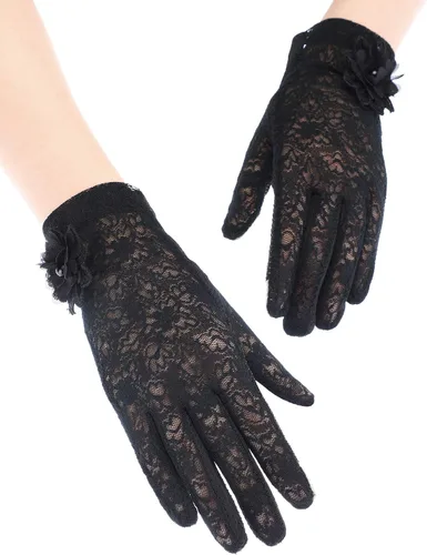 Miniatura 4 de SATINIOR Guantes florales de encaje para mujer, elegantes guantes de encaje cortos, guantes de verano para boda, Halloween, fiesta de cosplay