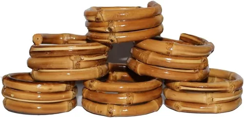 Miniatura 6 de Servilleteros de bambú, juego de 6 servilleteros, hecho a mano, natural, servilletero para decoración de mesa
