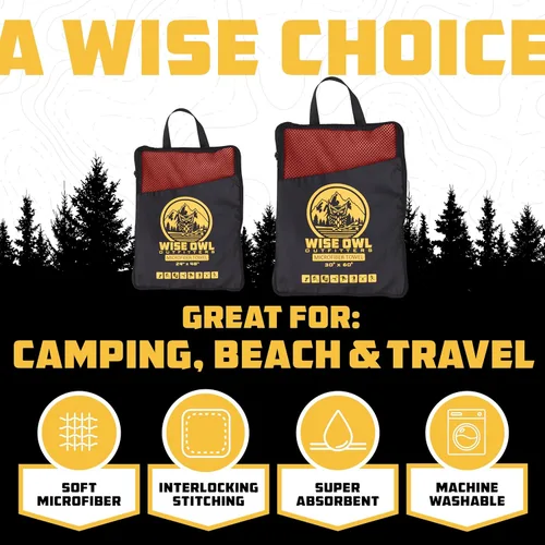 Miniatura 2 de Wise Owl Outfitters Microfiber Camping Towel - Quick Dry Towel for Travel, Backpacking, Hiking, Beach, Gym & Yoga - Compact, Fast Drying & Rojo