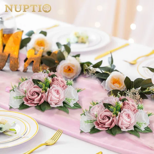 Miniatura 28 de NUPTIO Centros de mesa de flores para mesas de boda: arreglo de bolas de flores artificiales rosa y blanco para bodas, fiestas, 2 piezas de rosas