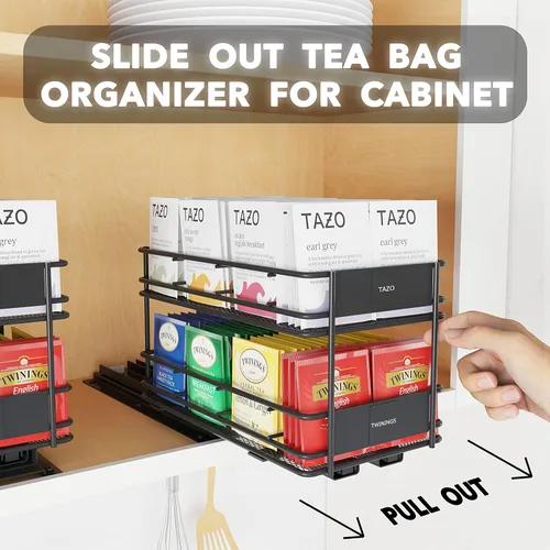 Miniatura 3 de SpaceAid Organizador de especias extraíble para gabinete, 2 cajones de 2 niveles, organizador de bolsas de té extraíble para gabinete