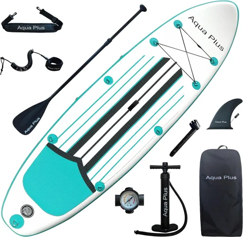Miniatura 13 de Aqua Plus SUP inflable de 6 pulgadas de grosor para todos los niveles de habilidad, tabla de remo de pie, remo, bomba, mochila de viaje ISUP