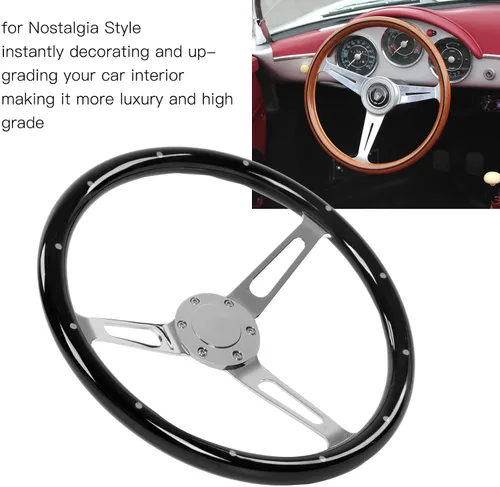 Miniatura 4 de Volante clásico, volante universal de grano de madera de 14.961 in/15 pulgadas, agarre de nogal con 3 radios remachados 6 agujeros, modificación